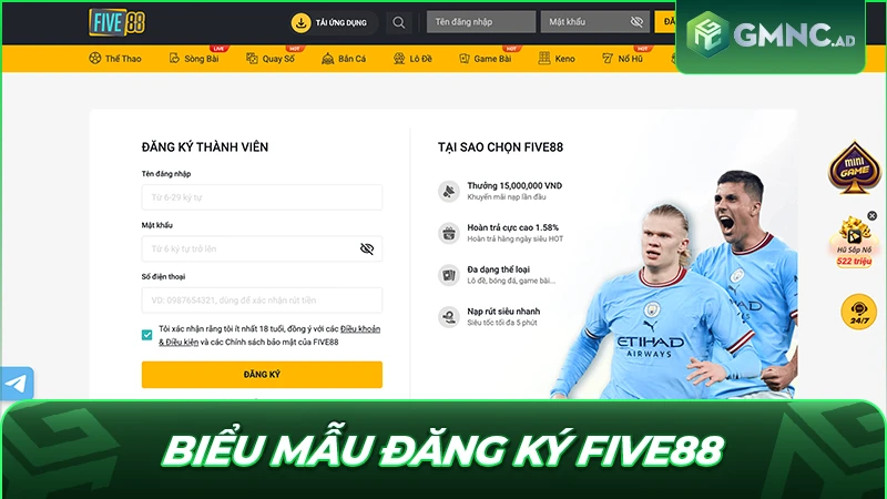 Biểu mẫu đăng ký chính thức của nhà cái Five88