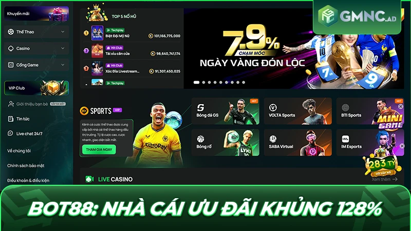Bot88: Nhà Cái Cá Cược Uy Tín Với Ưu Đãi Khủng 128%