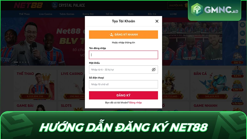 Hướng dẫn đăng ký Net88
